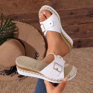 Thick-Soled Slippers Women Outdoor 2026 Cross-border New Summer Wedge Plus Size Roman Style Wedge Slippers Women Wholesale