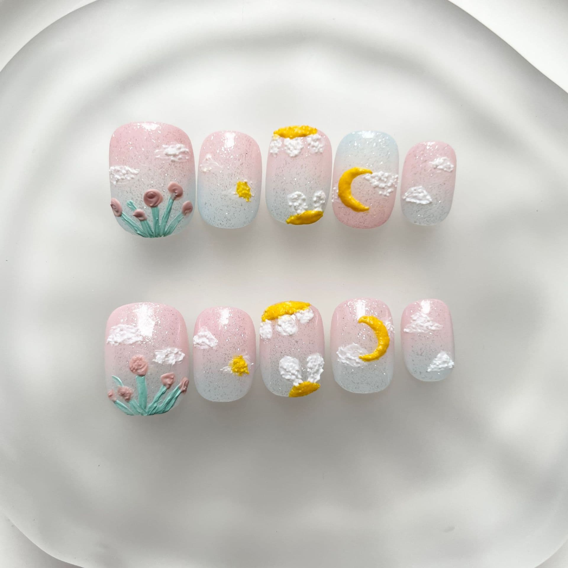 Handmade Press-On Nails Hand-Painted Wearable Trendy Cute Squeeze Cat Eye Short Style Finished Nail Tips Ins Style Press-On Nails