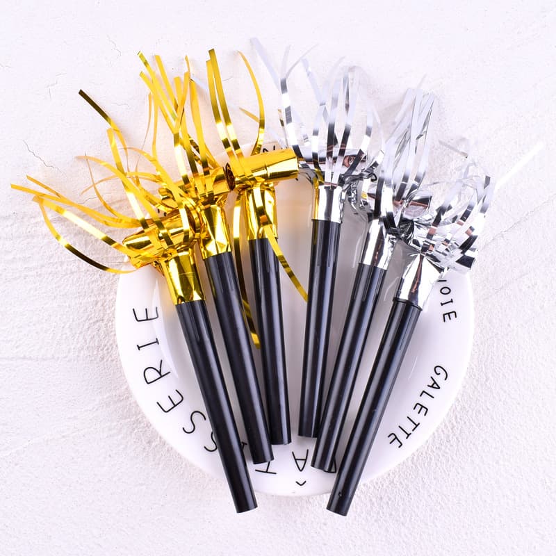 Large Birthday Blowouts Whistle Party Cheer Props Gold/Silver Tassel Creative Children's Toy Long Nose Blow Streamers