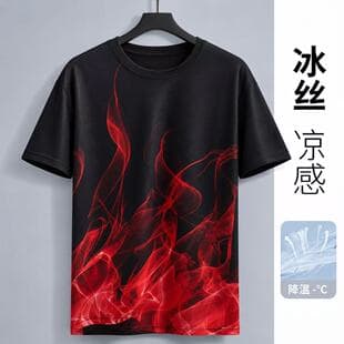 -5℃ Cooling Ice Silk Men's Short Sleeve T-Shirt Summer New American Style Ins Fitness Casual Versatile Top Tee