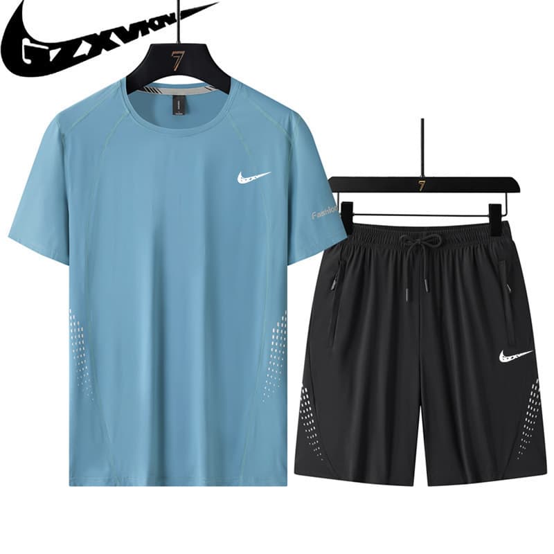 Men's Sports Suit Summer Ice Silk Quick-Dry Shorts Short Sleeve Activewear Men's Running T-Shirt Casual Breathable