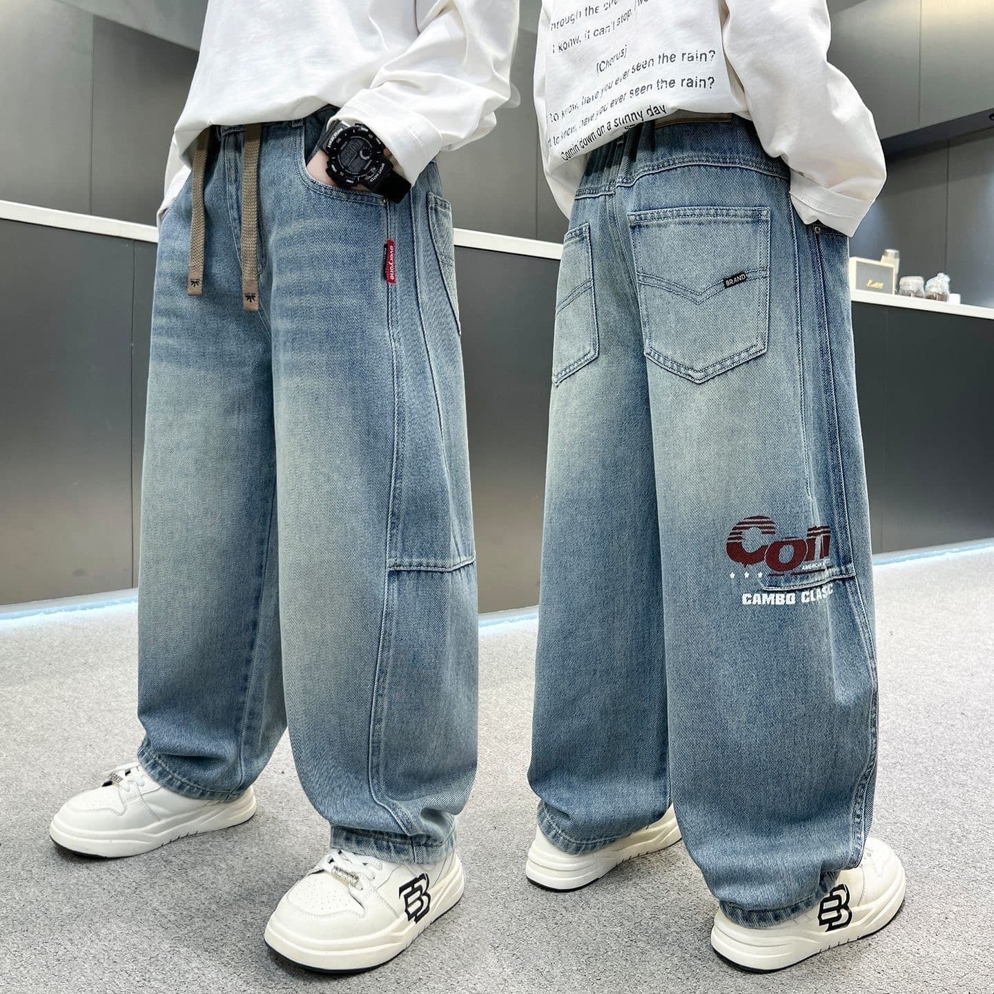 Boys Spring Autumn Jeans New Long Pants Korean Fashion Harem Pants Cool Big Kid Dad Loose Curved Knife Pants