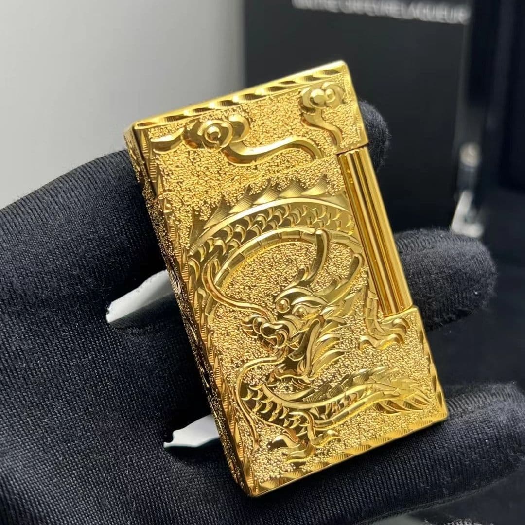 Dupont Dupon Langsheng Lighter Refillable Pure Copper Steel Tone Tiger Might Dragon Auspicious