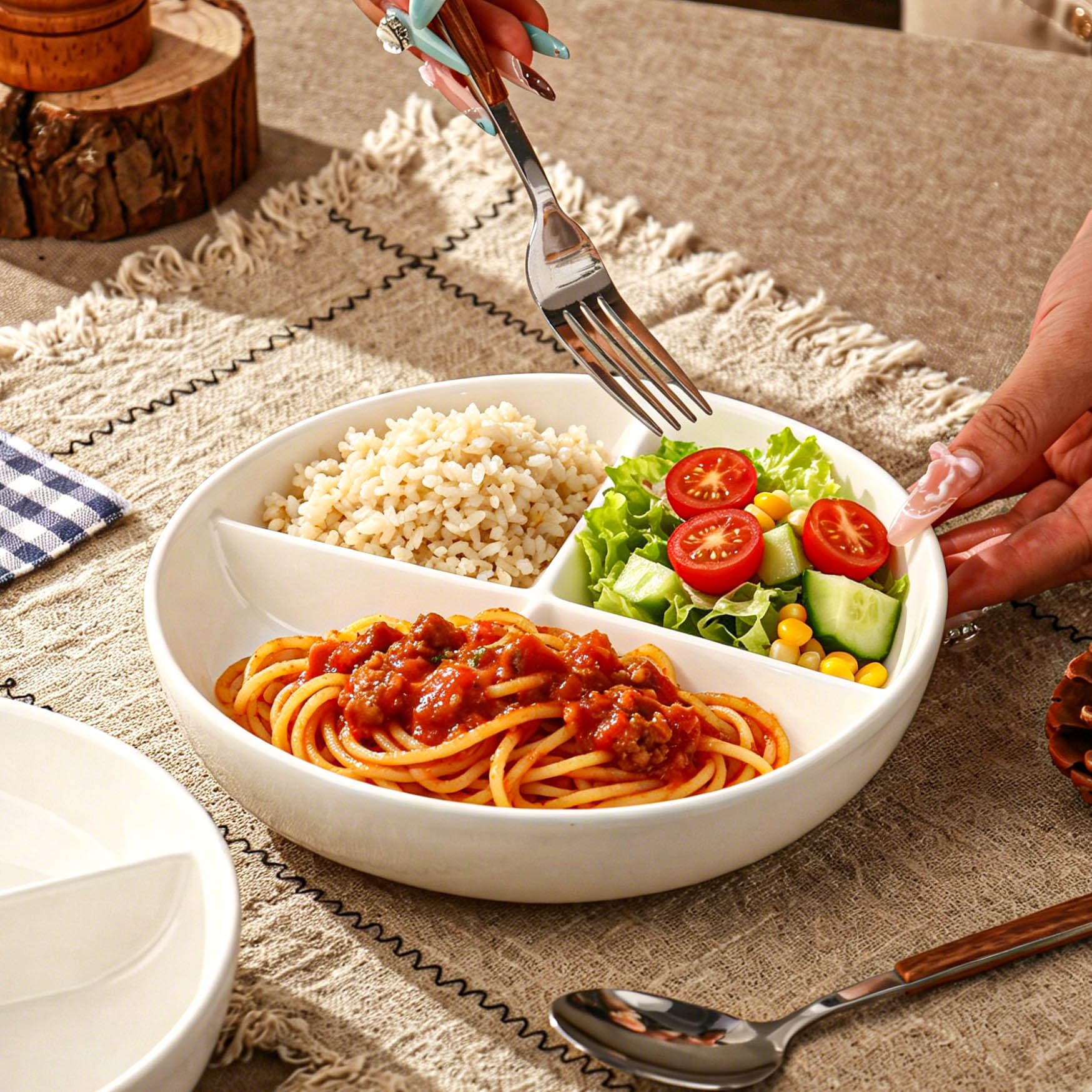 Ceramic divided plate dinner plate T-shaped three-grid plate quantitative 211 special plate for fat reduction and weight loss large capacity deepened steaming plate