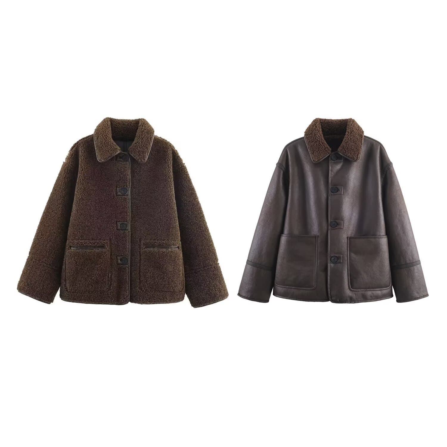 PB&ZA women's 2025 autumn new style high-end windproof and warm double-sided two-wear jacket 3046371