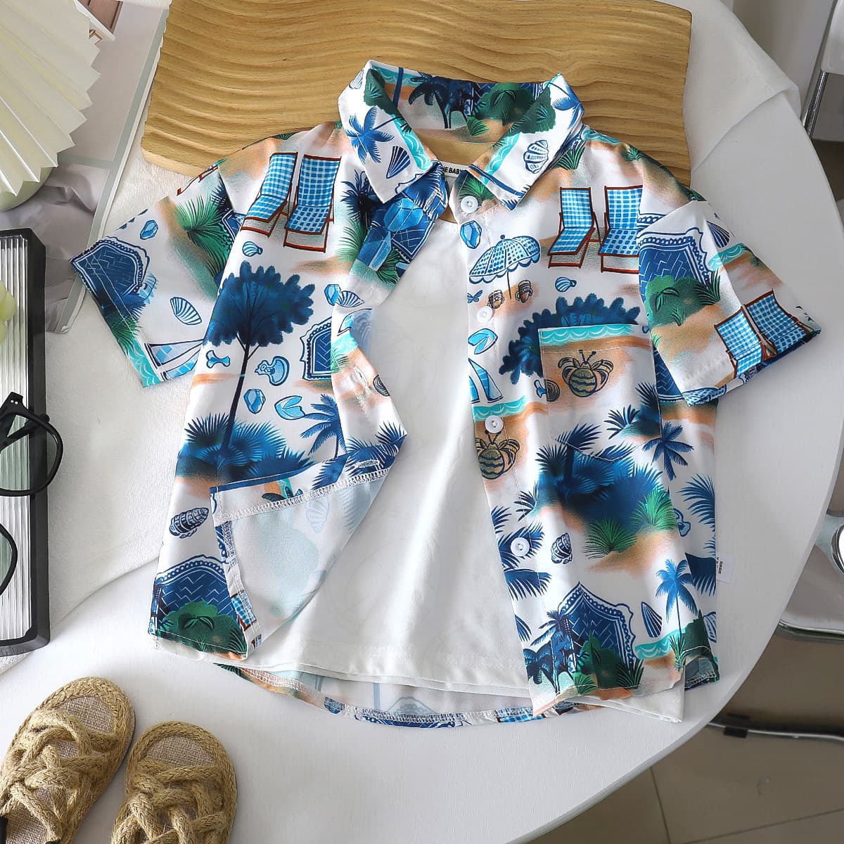 Children's Short Sleeve Shirt for Boys and Girls, Summer Top, New Beach Shirt, Hong Kong Style Baby Shirt for Boys