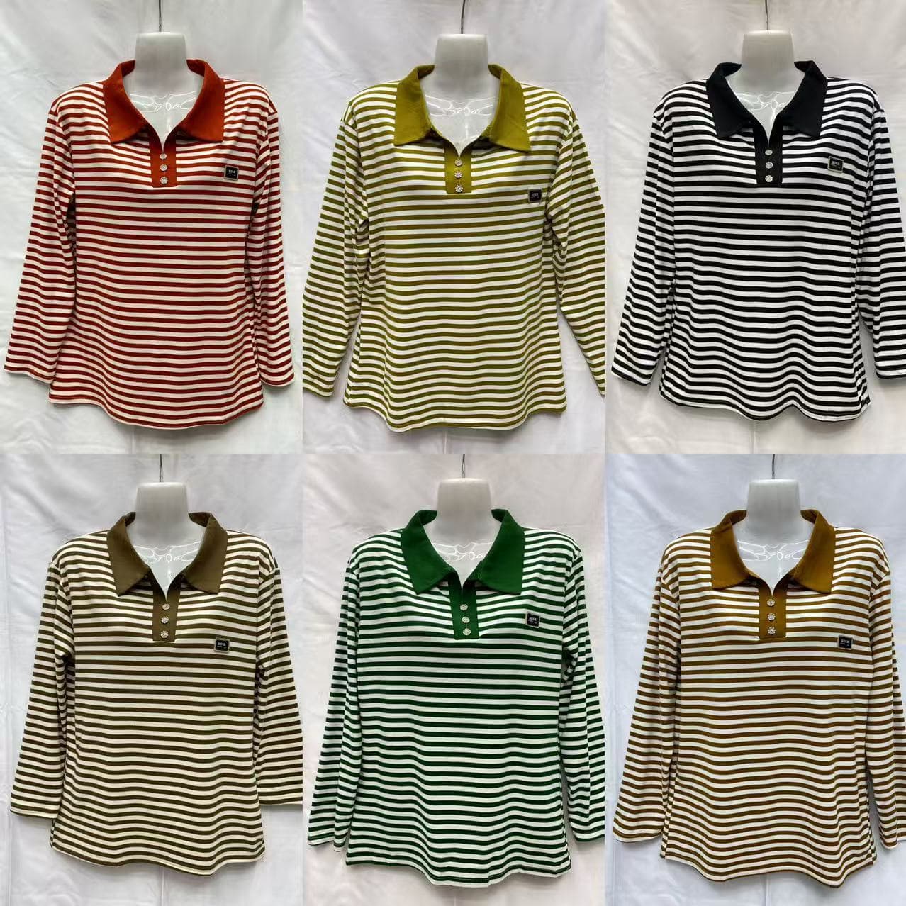 Spring/Autumn New Style Medium Thick Long Sleeve T-Shirt Middle-Aged Mom's Wear Plus Size Slimming Polo Shirt Striped Women's Top