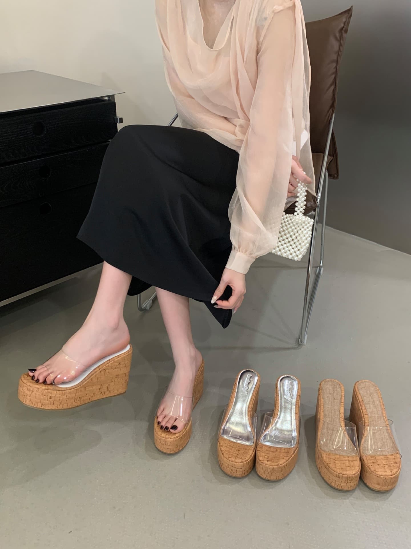 2026 High Heel Slide Sandals for Women Summer Outdoor Comfort Thick Platform Wedge Transparent Sandals
