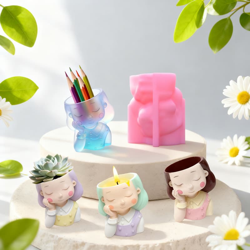 Healing Cheek-Resting Girl Silicone Mold Succulent Planter Indoor Decoration DIY Craft C57