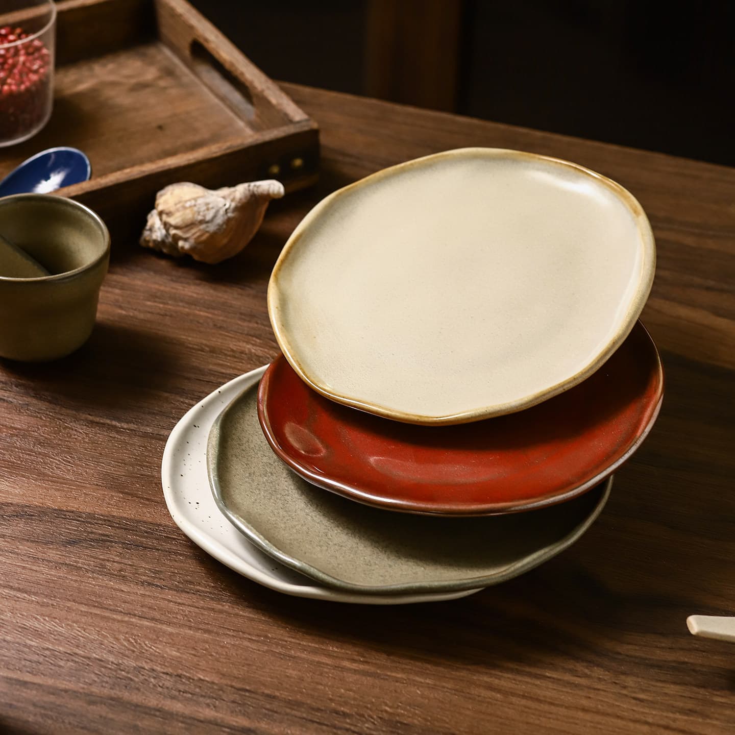 Japanese retro ceramic plate home plate dish plate irregular dinner plate special plate high-end tableware steak plate
