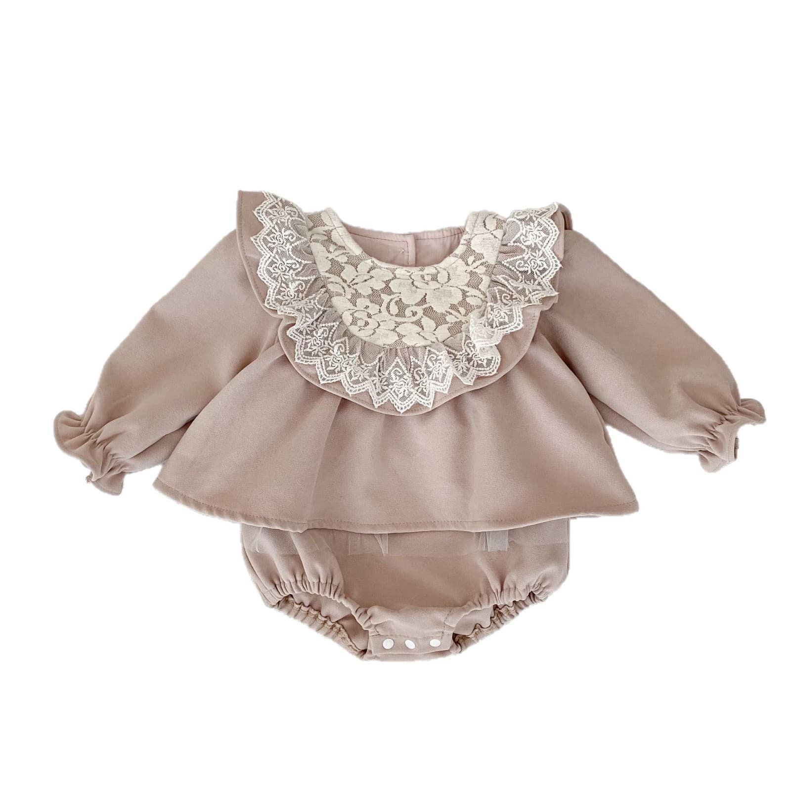 2026 Fall New Infant Baby Girl Princess Bodysuit Korean Style Lace Ruffle Collar Long Sleeve Romper Dress