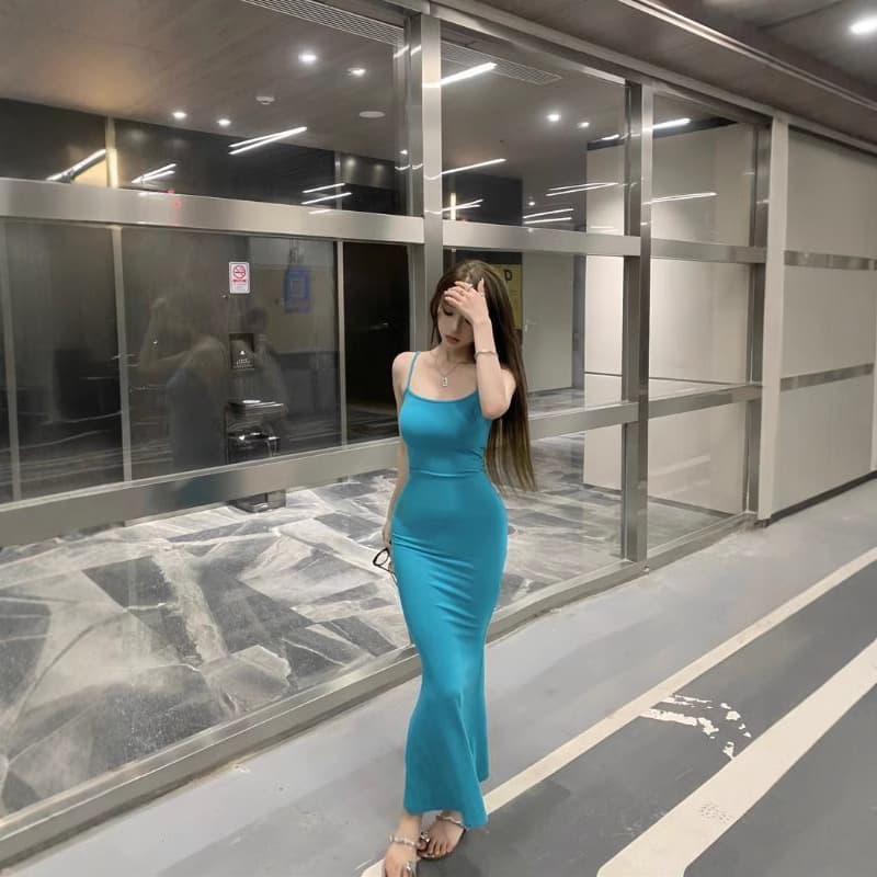 Thai Sexy Slim-Fit Suspender Dress for Women, Summer Skirt, Figure-Shaping Fishtail Skirt, Waist-Slimming, Hip-Covering Long Skirt