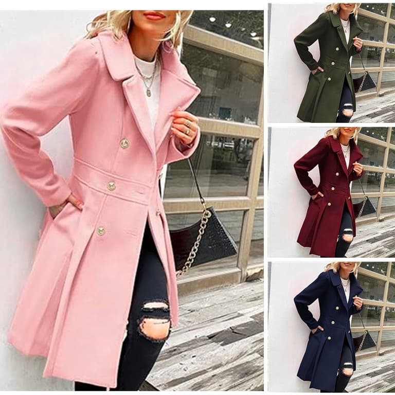 In Stock 24 Fall/Winter New Arrival European and American Long Wool Women's Coat eBay Plus Size Outerwear Amazon Wish Double-Breasted