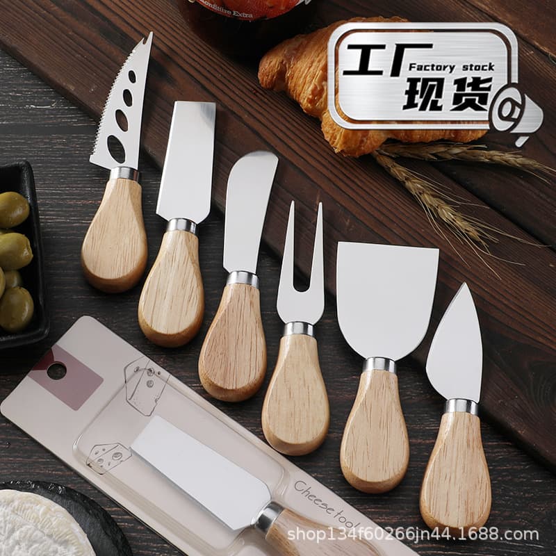 Stainless Steel Cheese Knife with Rubber Wood Handle for Kitchen Baking Modern Simple Style Cheese Tool Yiqi Brand