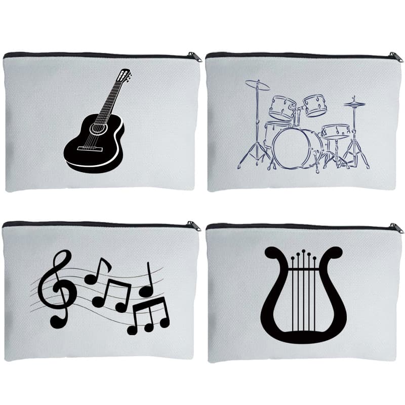 Cotton Linen Ladies Makeup Bag Instrument Guitar Drum Wash Bag Storage Bag Canvas Bag Zipper Bag Fresh Sweet Style Daily Match
