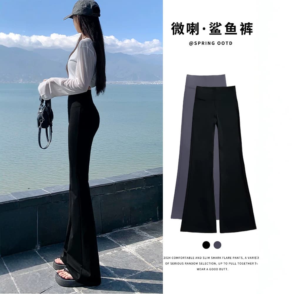 Cross-border high-waisted micro-flare shark pants for women, slimming, tall, yoga leggings, cool and comfortable trousers for spring and summer