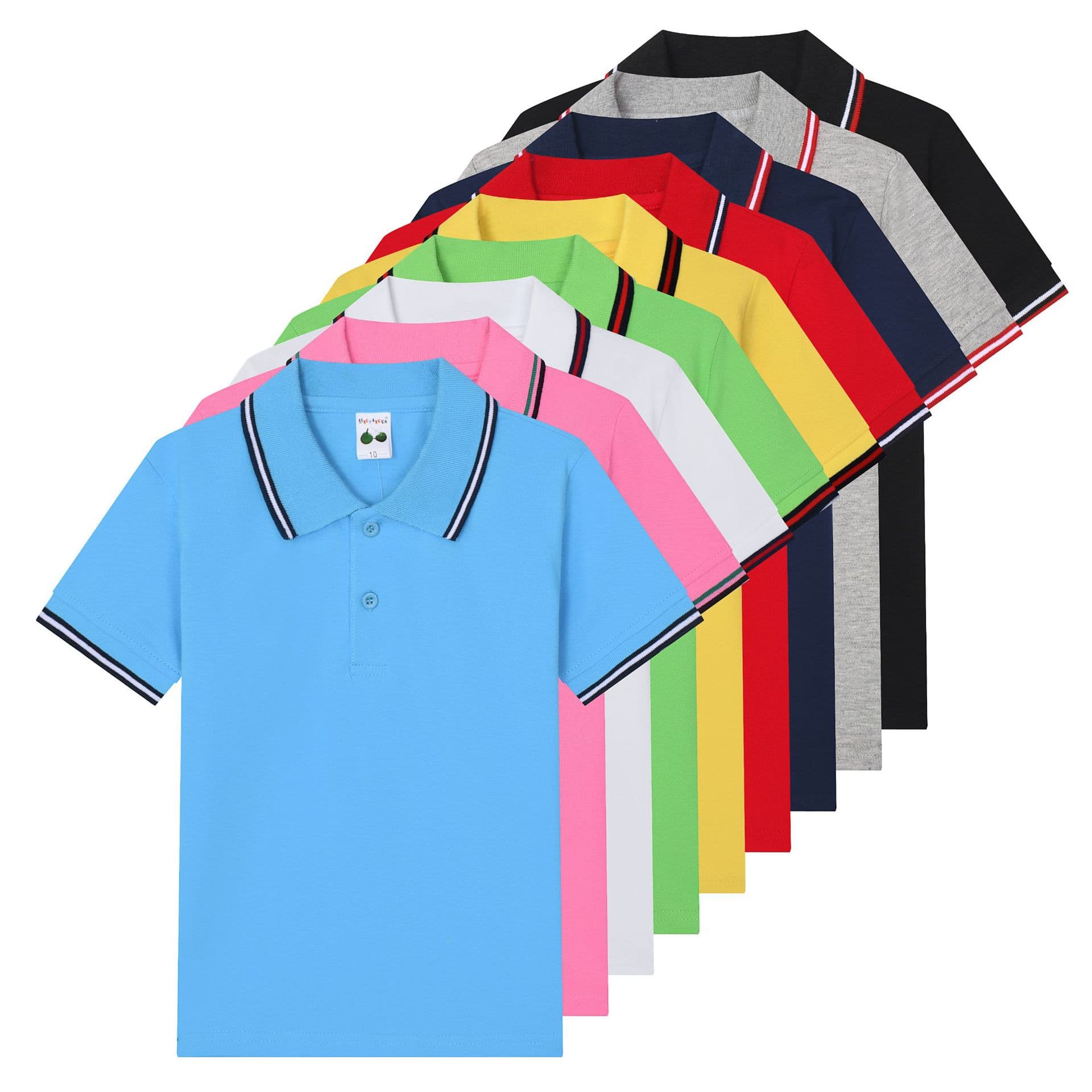 Middle School Student Uniform Pure Cotton Short Sleeve Summer Children's Polo Shirt T-Shirt White Collar for Big Kids and Elementary Students