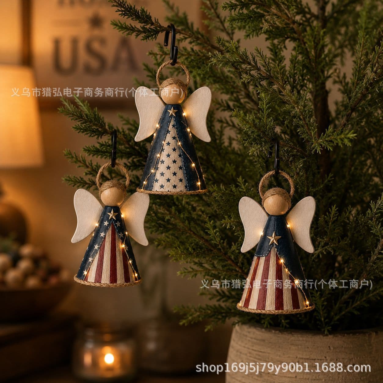 Rustic Red, White & Blue Angel Ornament