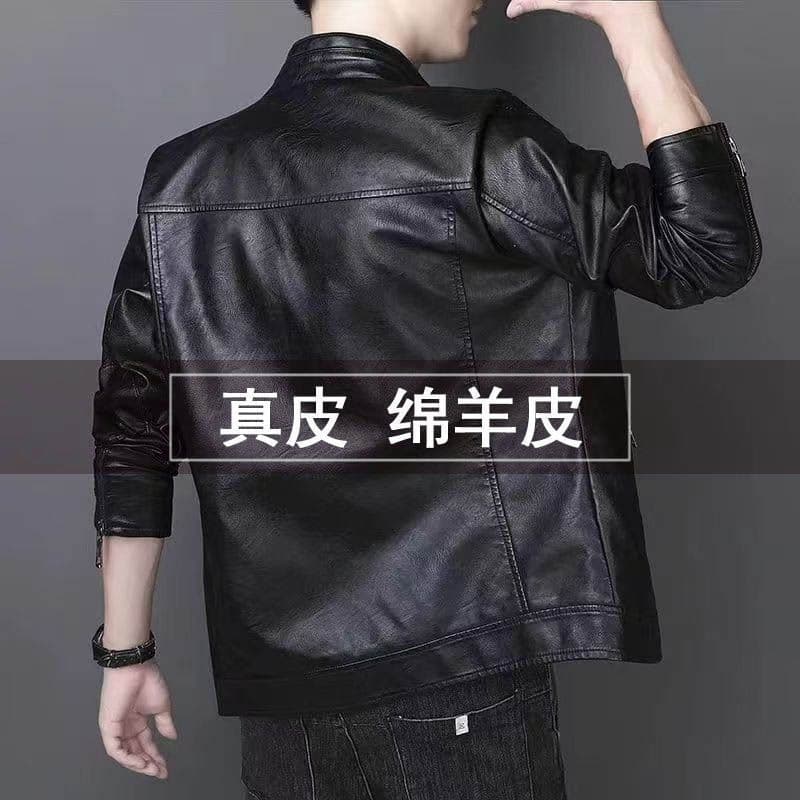 Haining Men's Leather Jacket 2025 New Autumn/Winter Stand Collar Sheepskin Men's Genuine Leather Coat with Lining and Thickening