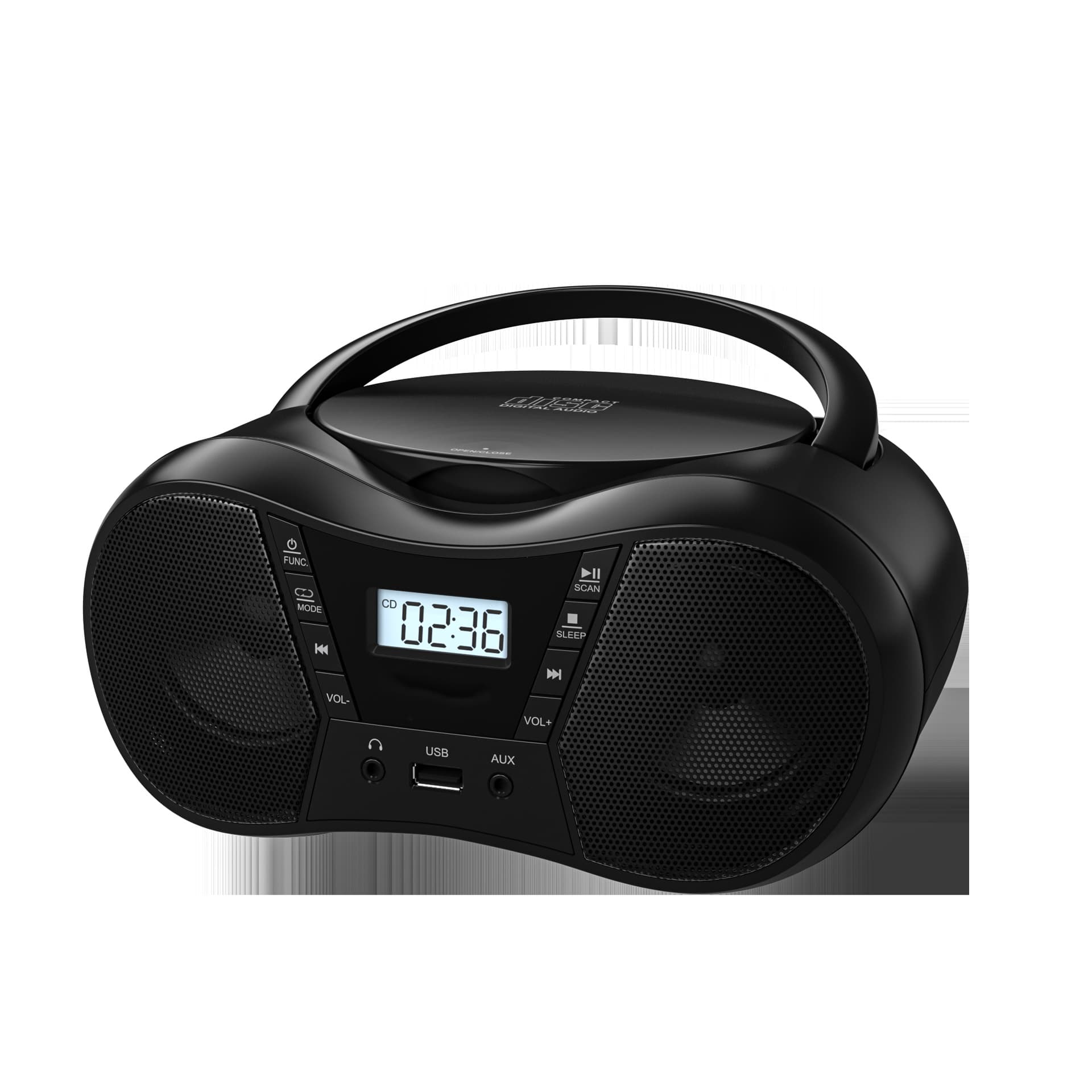 Portable Stereo CD Player Boombox with FM Radio, Bluetooth, USB