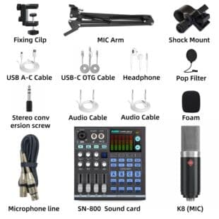 Cross-border English Tiktok Live Sound Card Full Set, Singing Dedicated Pitch Correction Reverb Tuning Audio Equipment Voice Changer