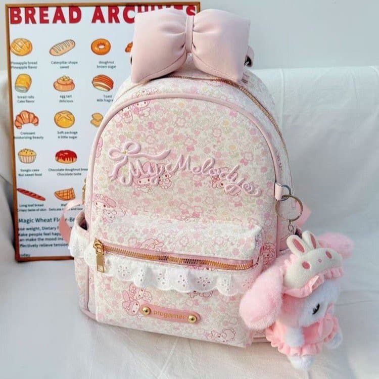 Korean-style Lace Trim Cartoon Bunny Backpack for Women, Sweet Bow Embroidery Student Schoolbag, Versatile Ladies' Bag