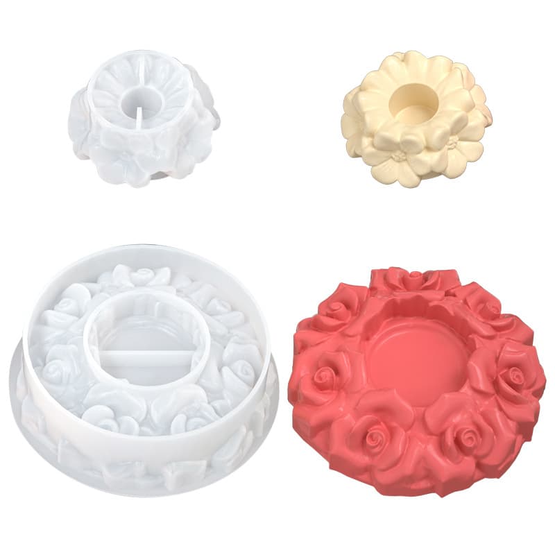 Rose Flower Cherry Blossom Wreath Candle Holder Silicone Mold for Aromatherapy Candles, Gypsum Decor, DIY Valentine's Day Epoxy Resin Craft