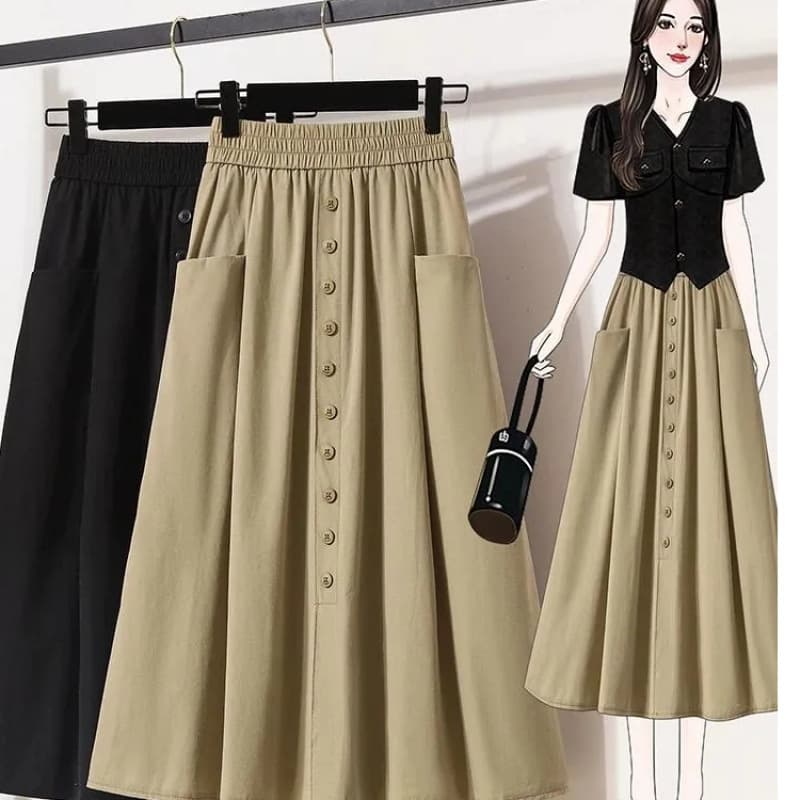 Half Skirt Women Summer Thin 2025 New High-Waist A-Line Plus Size Slimming Mid-Length Cargo Large Flare