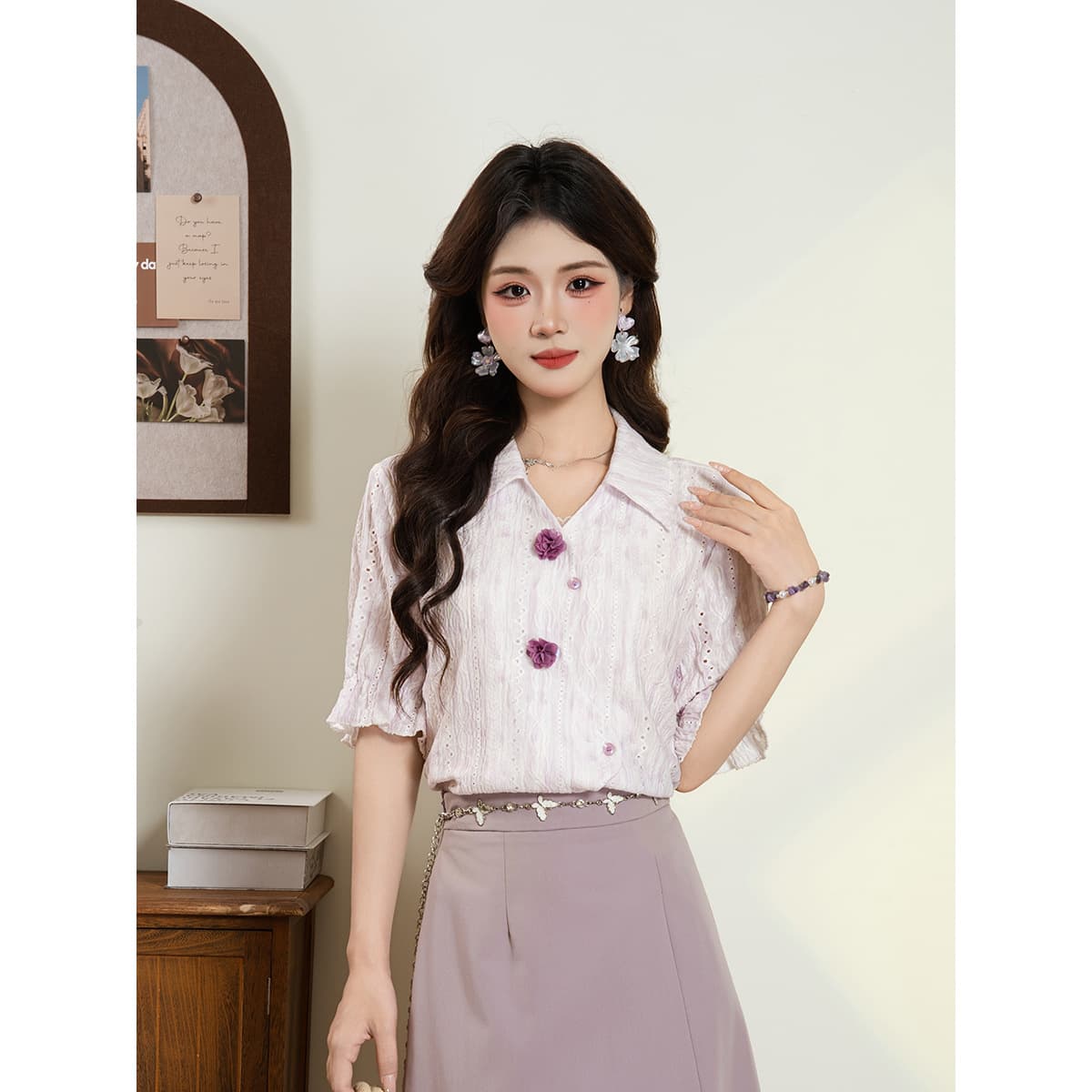 DaYuanSAD New Chinese Style Blouse for Women Summer Textured Top Short Sleeve Shirt #C12269