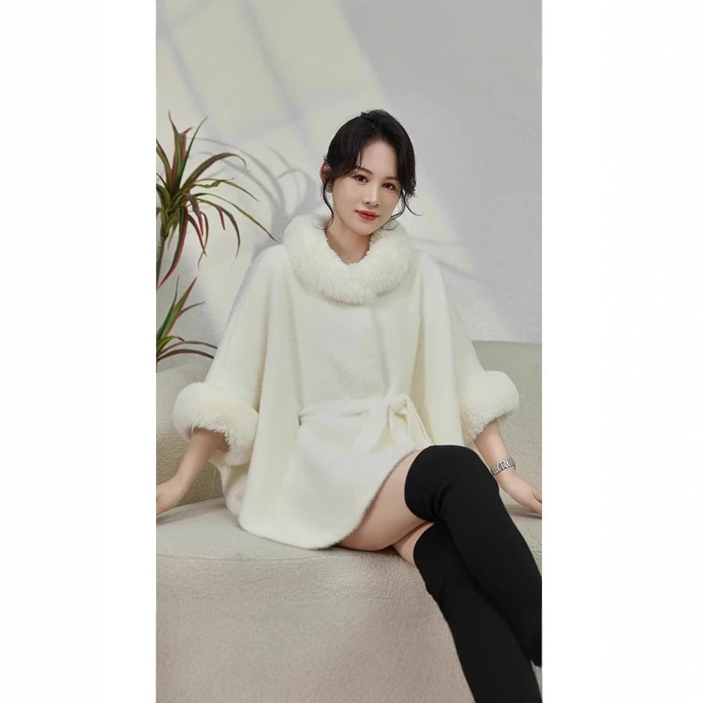 New Autumn/Winter Premium Cape Poncho Knit Belted Wrap Elegant Warm Women's Outerwear