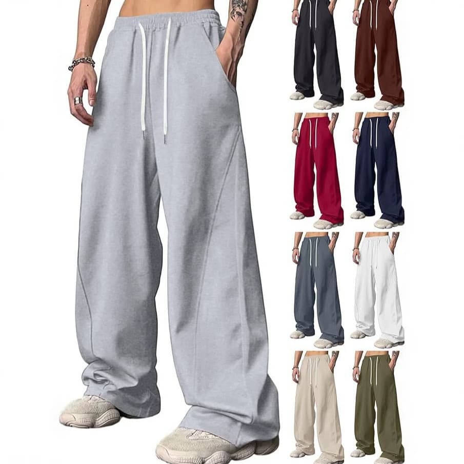 Xiyin 2026 Popular Wide-Leg Sweatpants for Men with Elastic Waistband and Drawstring, Retro Style, Loose Casual Long Pants with Pocket Design