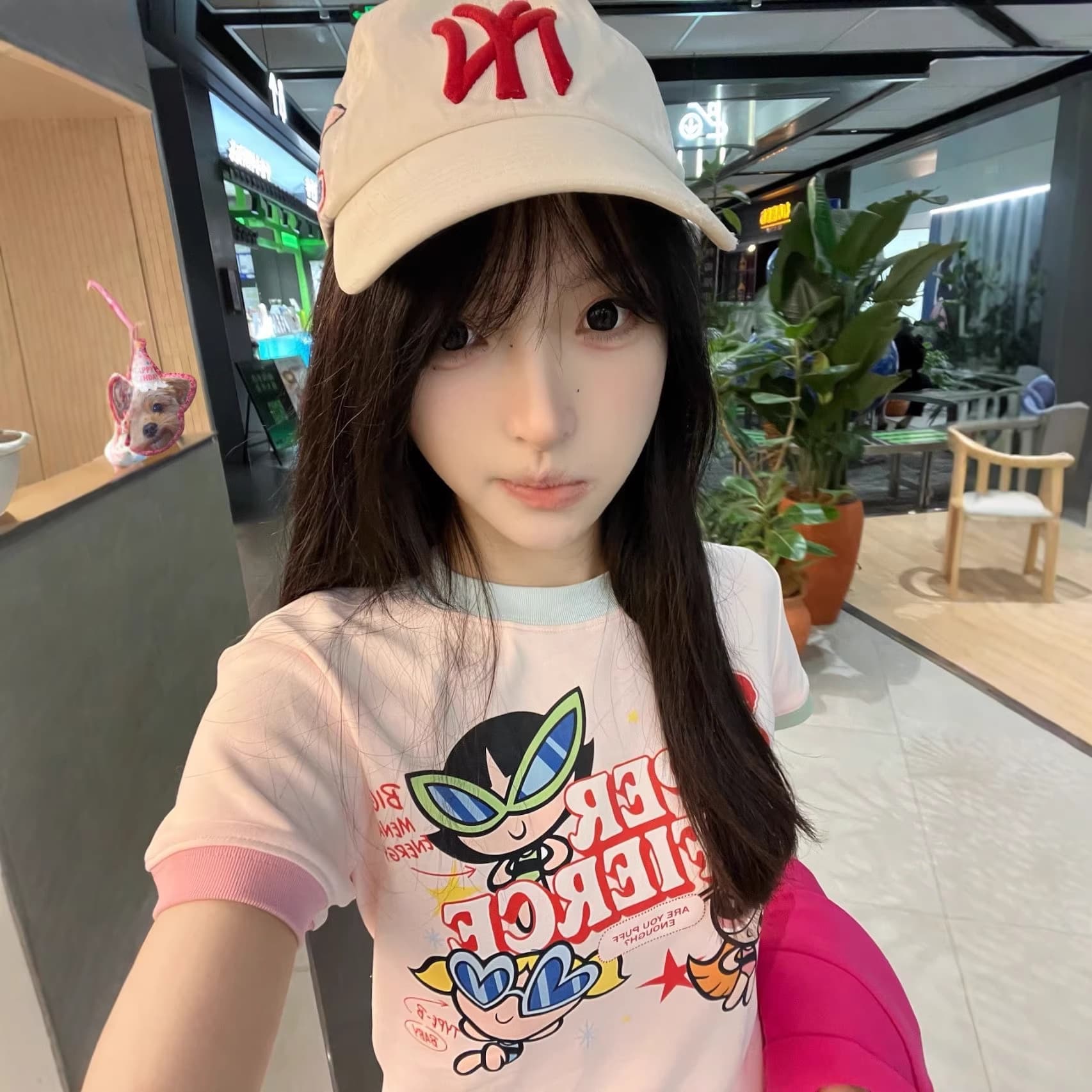American Retro Powerpuff Girls Right Shoulder Short Sleeve T-Shirt Women's Summer New Slim Fit Stitching Contrast Color Short Top