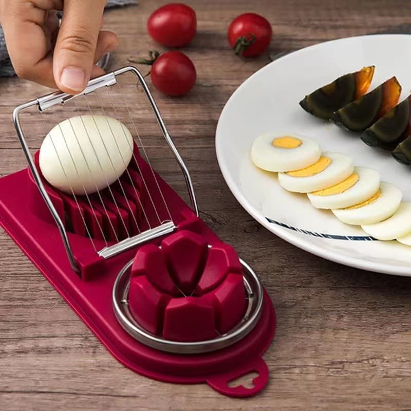 Egg Slicer Household Stainless Steel 2-in-1 Preserved Egg and Regular Egg Cutter with Divider