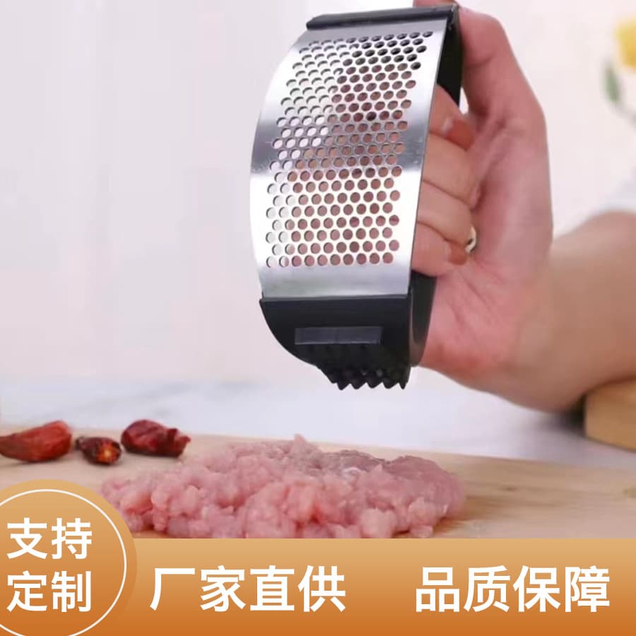 Manual Garlic Press with Meat Tenderizer, Stainless Steel Handheld Garlic Crusher, Ring-shaped Garlic Press with Handle