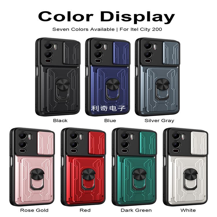 Compatible with Tecno itel City 200, Smart 20, Hot 70, ring holder, card slot, fully wrapped hard case