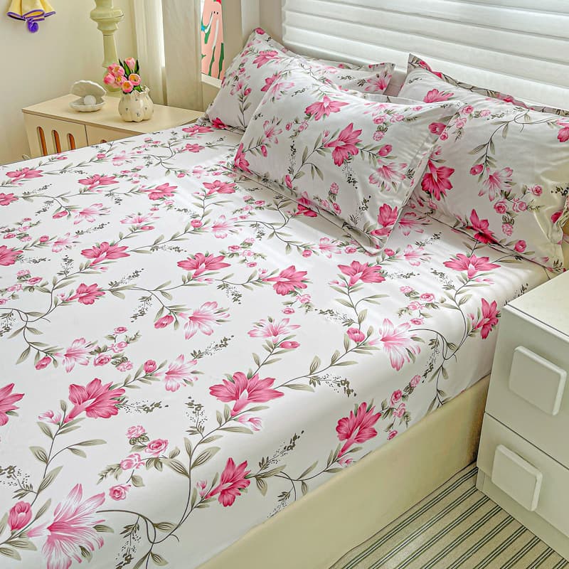 Custom New Style Bed Sheet Fresh Print Single/Double Bed Cover Dust-Proof Protective Cover Solid Color Bed Sheet