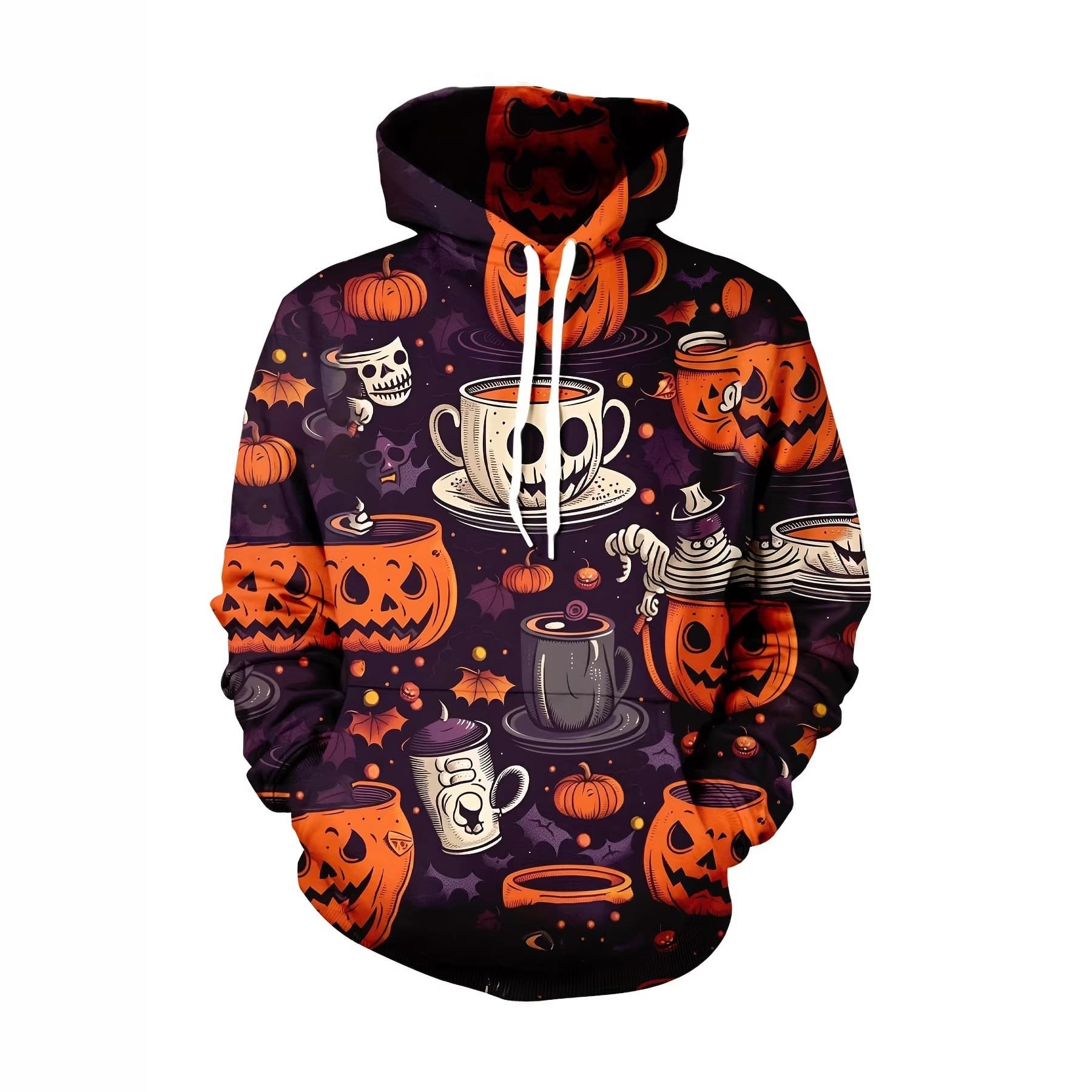 Halloween Pumpkin Black Cat Print Hoodie Bat Element Personality Hoodie Couple Loose Versatile Long Sleeve