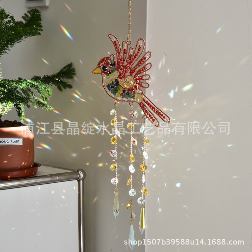 Customizable Bohemian-Style Door and Window Hanging Decoration, Hand-Woven Natural Crushed Stone Hummingbird Sun Catcher
