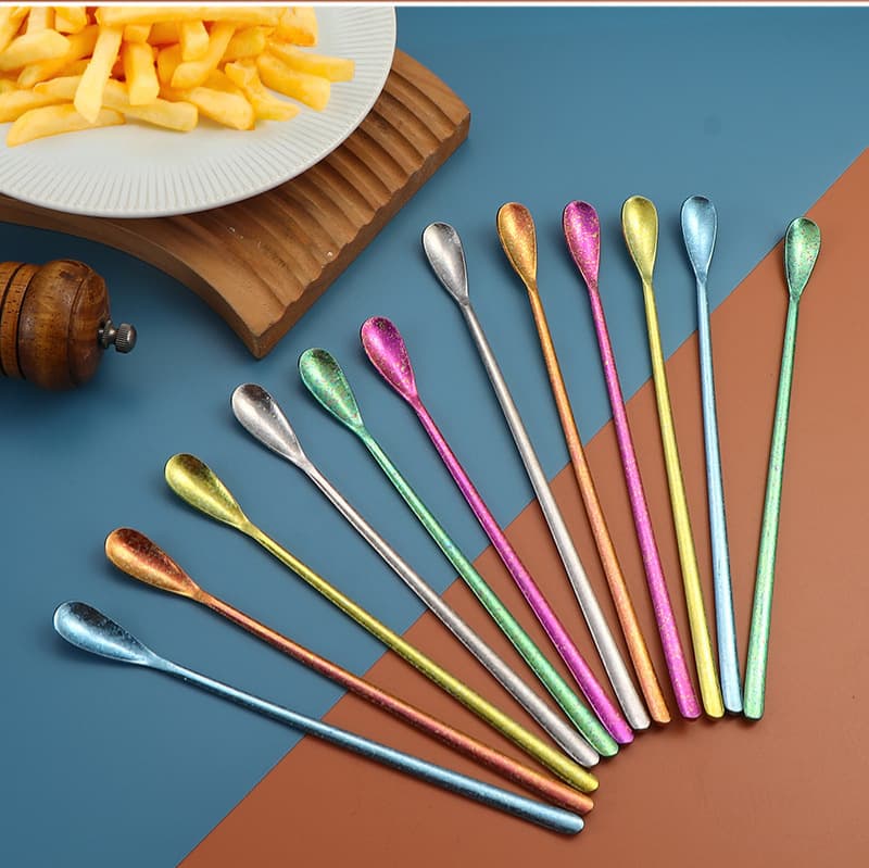 Pure Titanium Stirring Spoon Crystallized Coffee Spoon Mixing Spoon Colored Outdoor Glacier Pure Titanium Long Spoon Wholesale