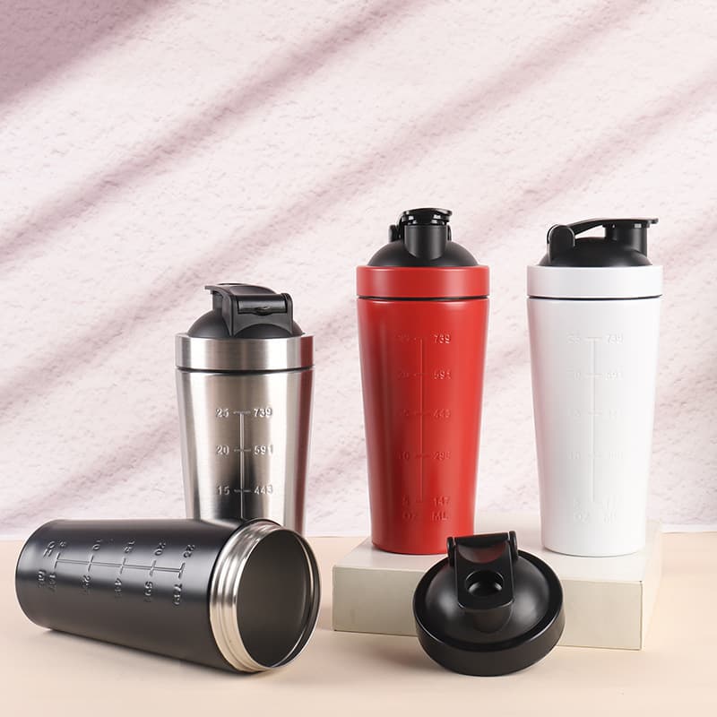 Large Capacity Single Layer 304 Stainless Steel Shaker Cup for Milkshake Protein Powder Fitness Sports with Scale and Mixing Ball Water Bottle