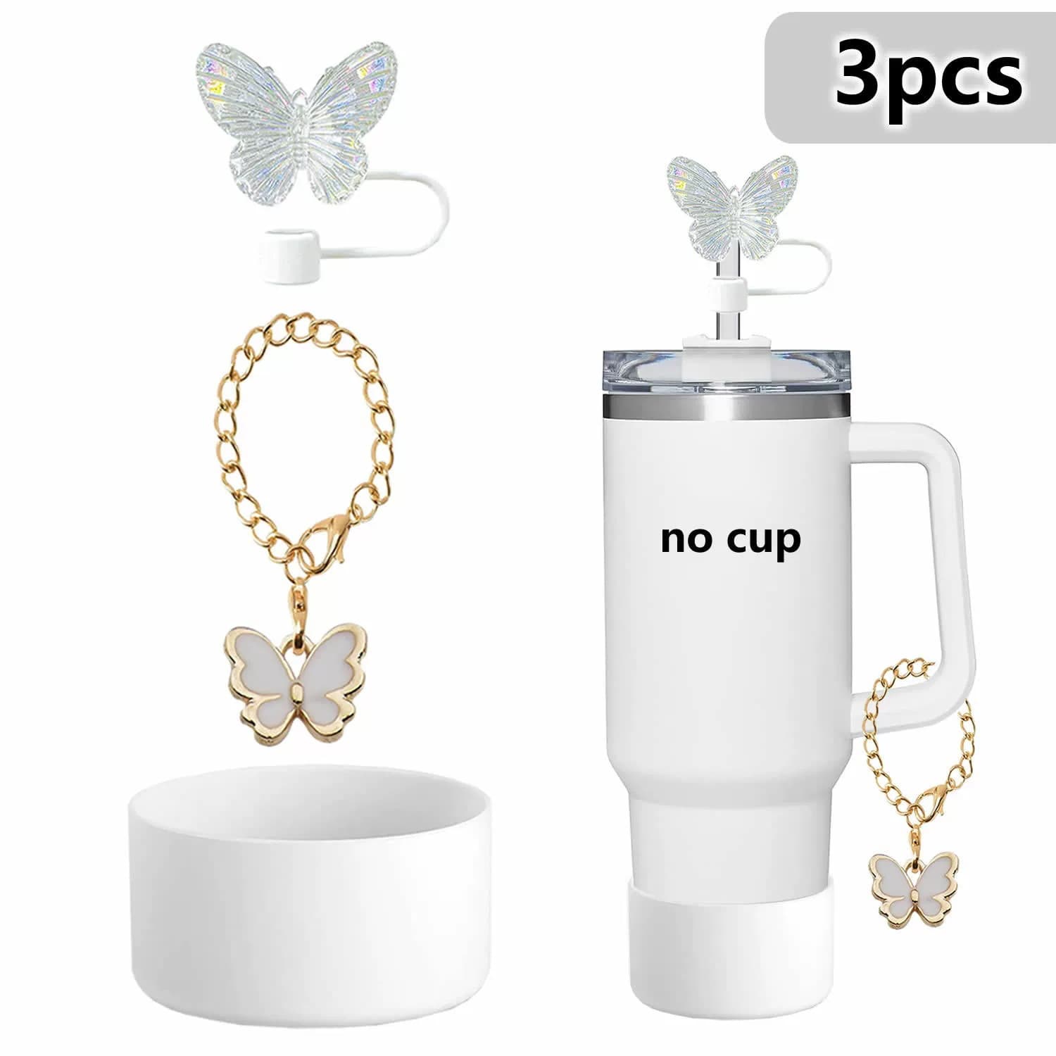 Resin Cup Chain Stanley Keychain Set Silicone Cup Topper Ins Butterfly Cup Straw Butterfly Decor Amazon