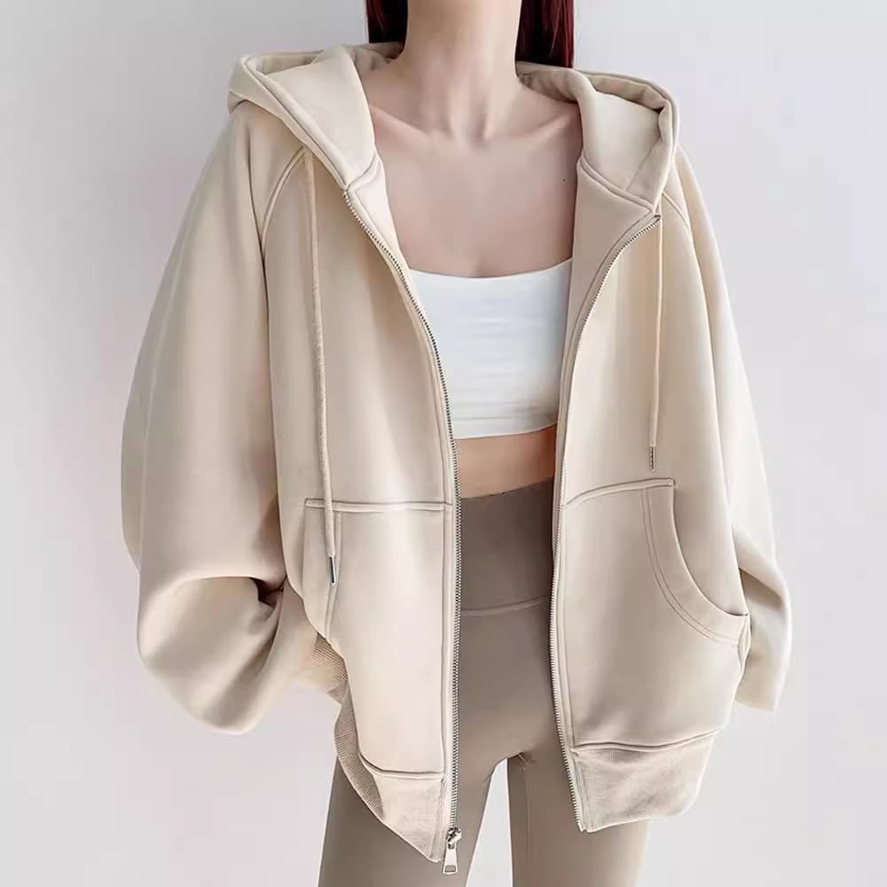 Thickened Fleece Hoodie for Women, Spring Autumn Winter Loose Fit Sporty Style Long Lazy Windbreaker Coat, Airy Feel Comfortable