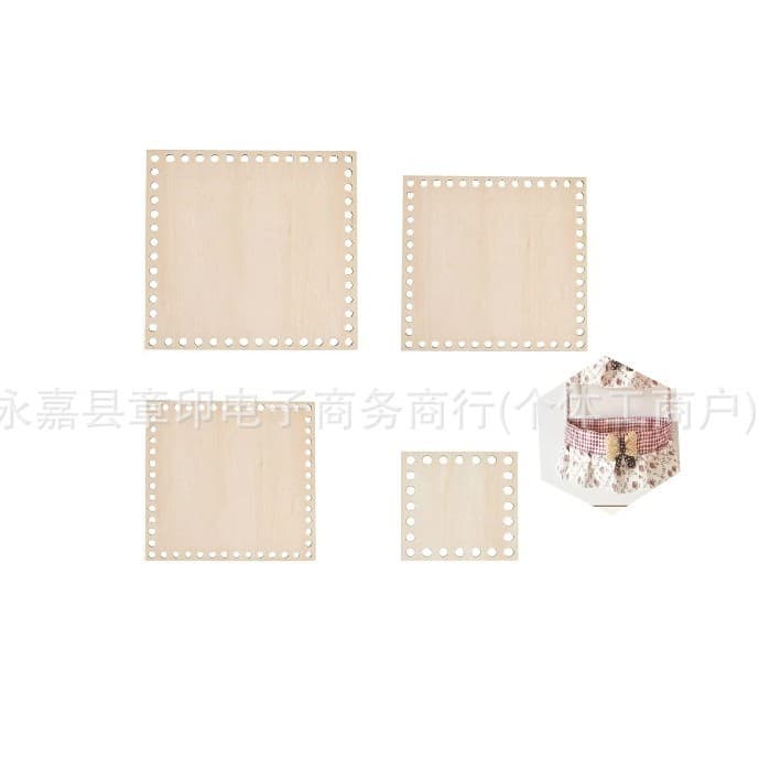 Ready-to-stock 4-piece set, crochet basket bottom wooden base, handmade DIY wooden board bag storage