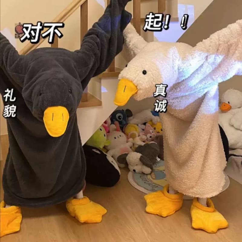 White Goose Pajamas Coral Fleece Robe Autumn Winter Thickened Warm Hooded Homewear Couple Pajamas Wearable Outside