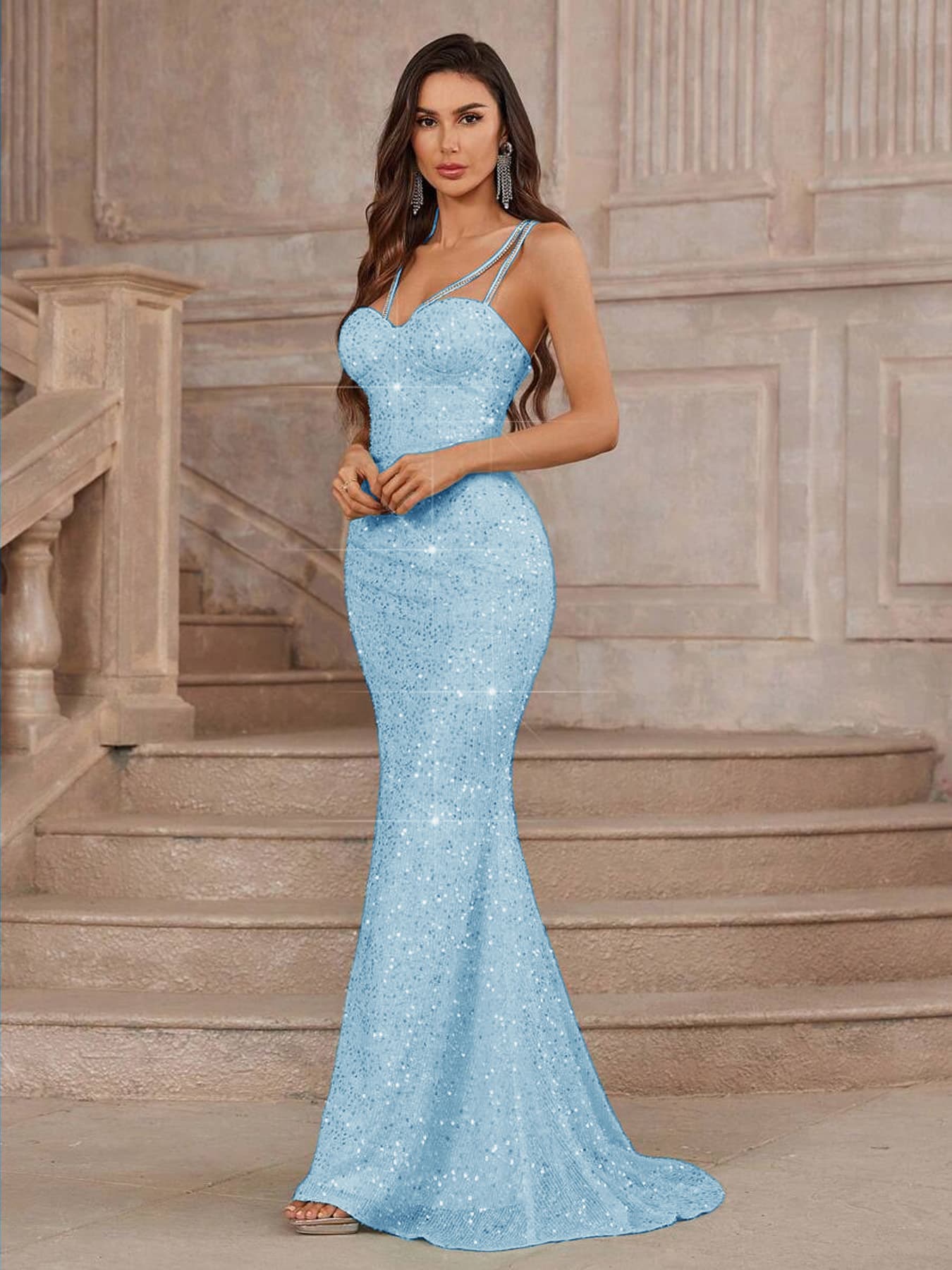 European and American cross-border wholesale party dresses, wedding gowns, strapless slit floor-length dresses bulk