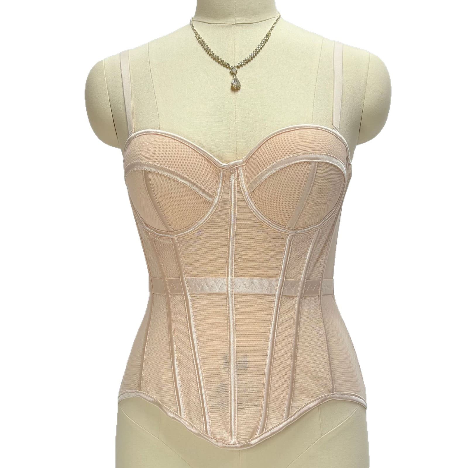 European and American Solid Color Fashion Fishbone Corset Mesh Waist Cincher Camisole Outerwear Padded Cup Plus Size Fishbone Strapless Top