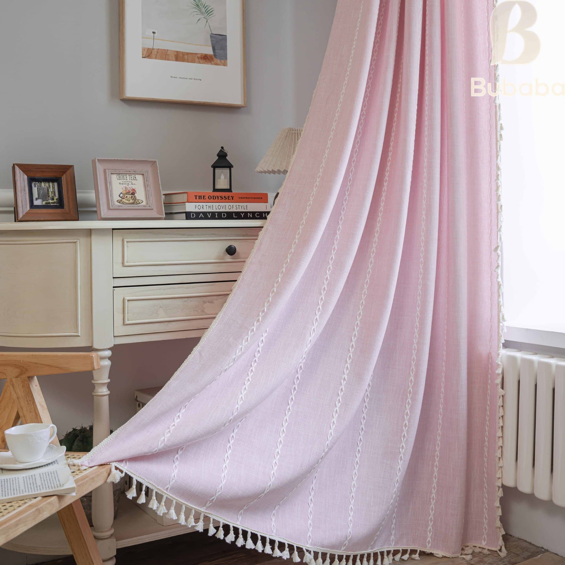 Amazon cross-border American pink kitchen curtain country style bedroom living room semi-blackout curtain short curtain wholesale