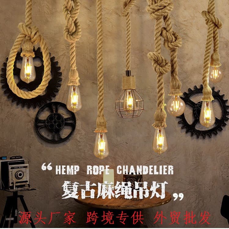 Manufacturer wholesale retro industrial theme restaurant cafe leisure bar clothing store hemp rope decorative pendant light