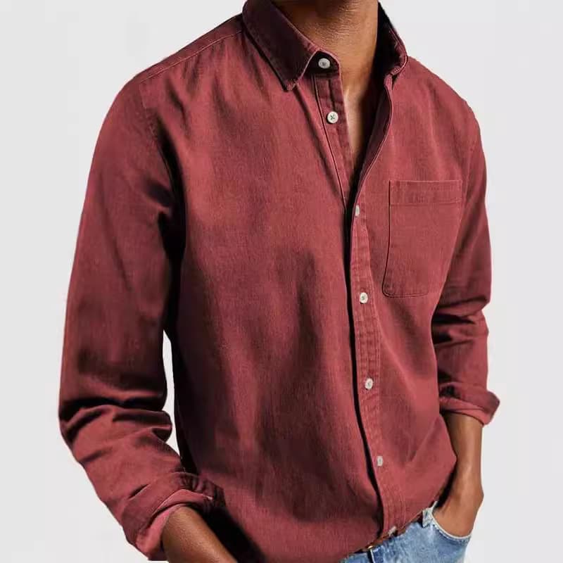 Amazon New Men's European and American Pocket Casual Top Wash Cotton Button Men's Long Sleeve Shirt 61178