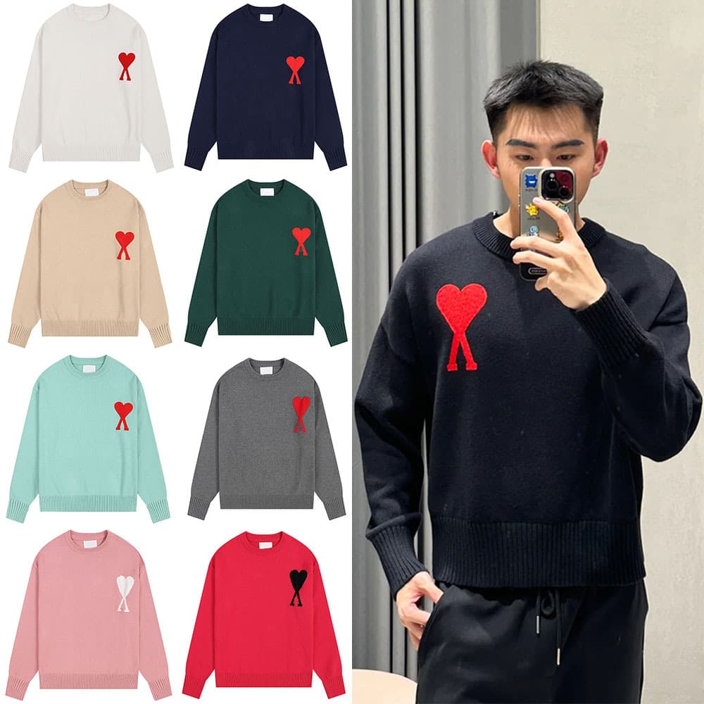 Autumn winter new style high collar heart sweater men women stripe youth heart AMI CLAMS casual pullover knitwear